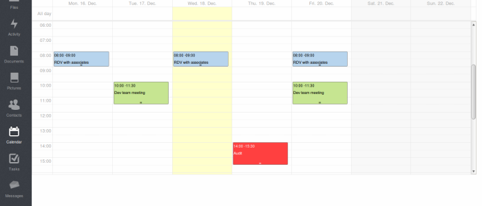 VMRCloud Calendar interface